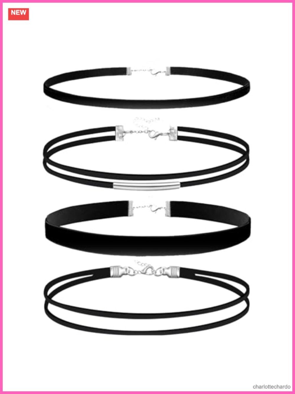 4 Pack Black Choker Necklaces Set - Gothic Velvet Lace Layered Daisy Punk